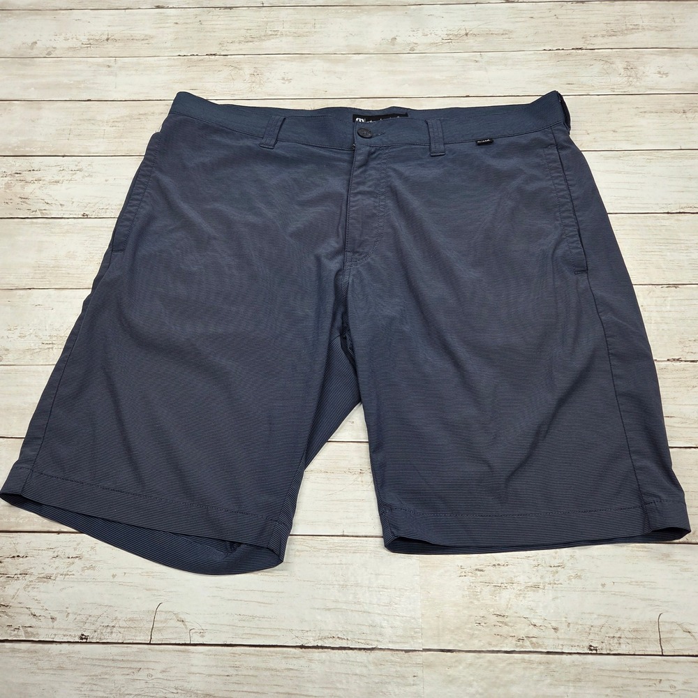 TravisMathew Beck Hybrid Golf Shorts Mens 36 Blue Micro Stripe Stretch